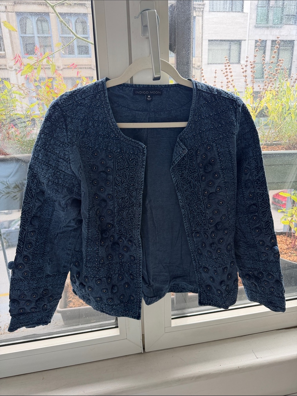 Indigo Embroidered Dark Navy Open-Front Jacket